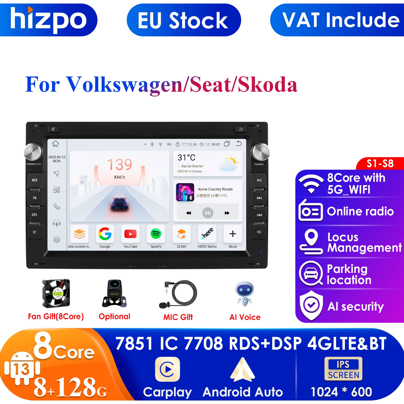 4G-LTE Car Radio Multimedia Player Adnroid GPS for VW PASSAT B5 MK4 MK5 SHARAN Jetta Bora Polo TRANSPORT T5 CITI CHICO Carplay