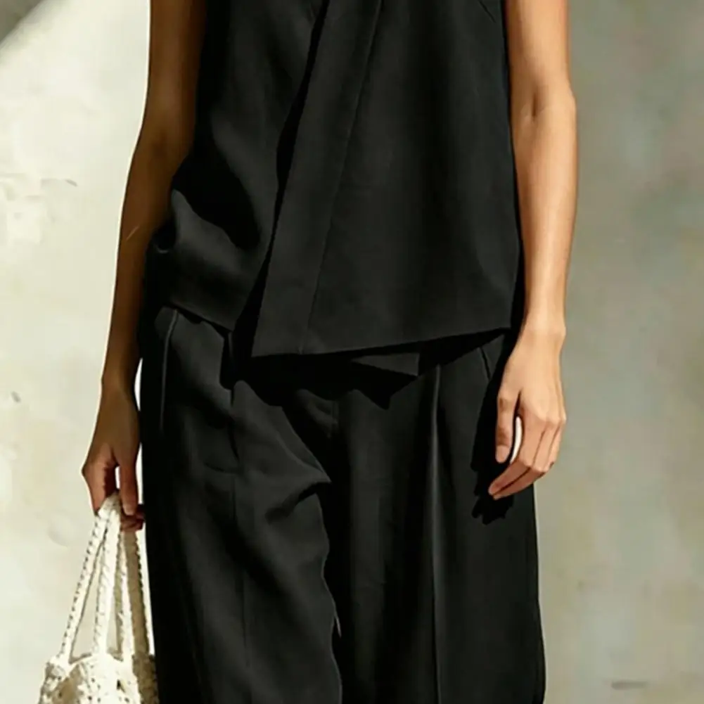 

Women's Two Piece Set V Neck Vest Top And Wide Leg Pants Matching Sets, Breathable Fabric Suit Business Office Work Outfits