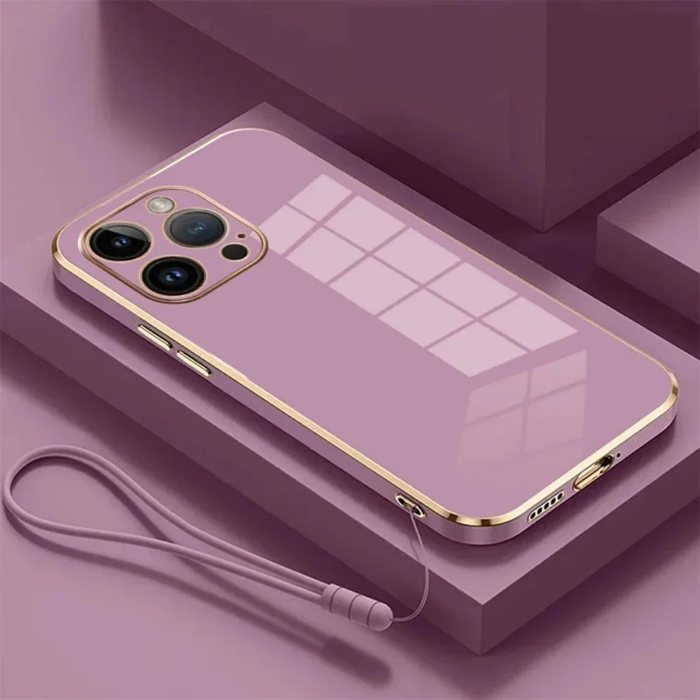 Plated Soft Phone Case For iPhone 17 Air 16 E 15 14 13 12 11 Pro Max Plus Mini Shockproof Silicone Lens Protect Wristband Cover