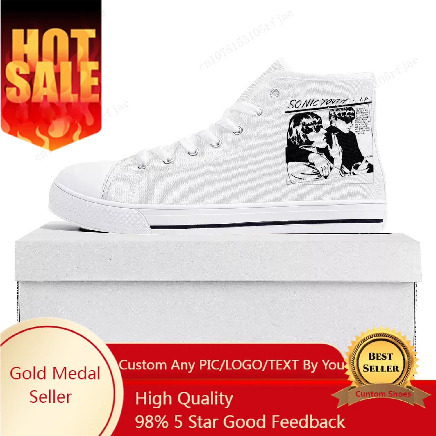 

Sonic Youth Rock Punk High Top High Quality Sneakers Mens Womens Teenager Canvas Sneaker Casual Couple Shoes Custom Shoe White