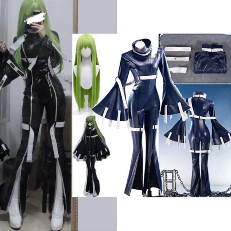 

C.C. Dark Jumpsuit Anime Code Geass Cosplay Female Girl Party Dress Bodysuit Wig Sexy Woman Halloween Carnival Outfit Customized