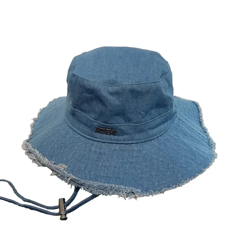 

Women's Denim Fisherman Hat - Wide Brim Summer Sun Hat with Drawstring & Frayed Hem for UV Protection