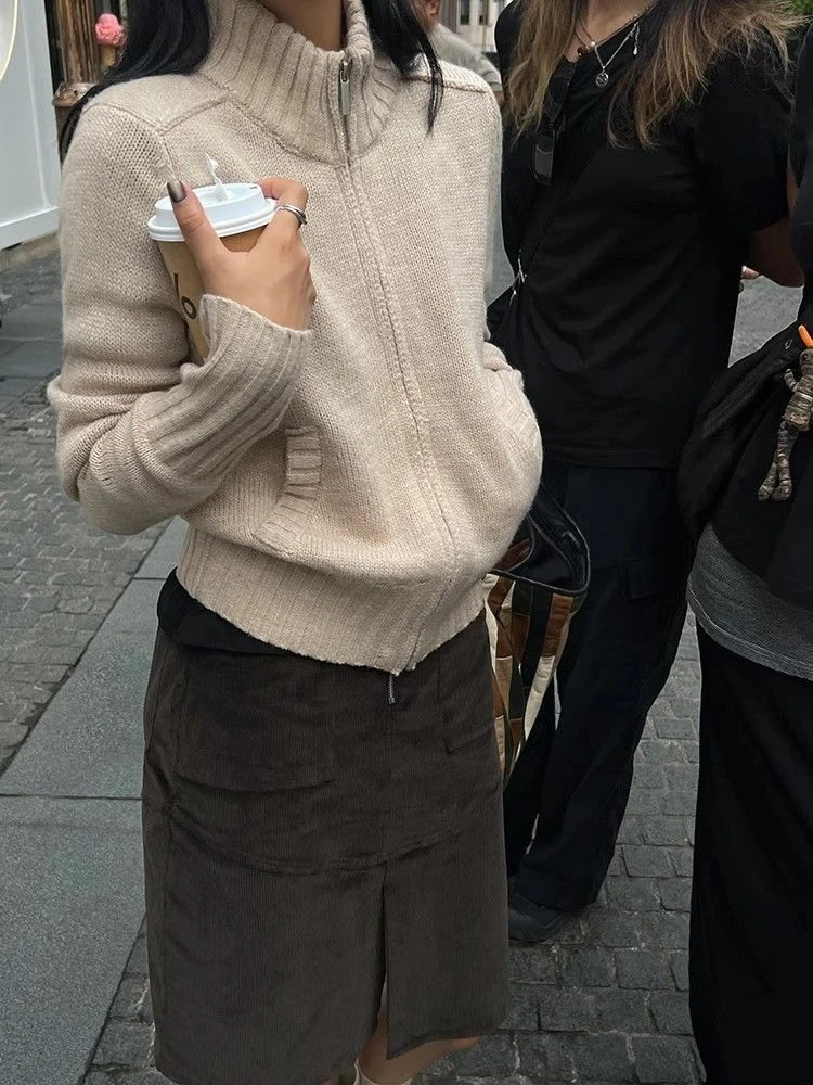 

Deeptown корейский стиль кардиган на молнии женский винтажный стиль старые деньги повседневный свитер Harajuku осень зима черный вязаный кардиган