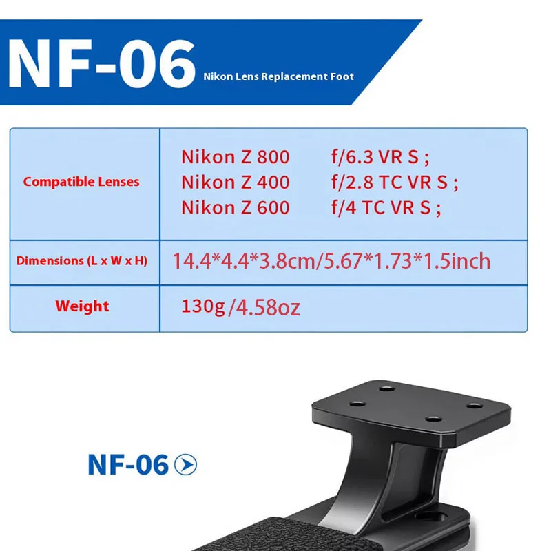 

Leofoto NF-06 Metal Replacement Feet for Telephoto Lenses Compatible with Nikon, Sony, Canon, Arca-Swiss Standard Dovetail Slots