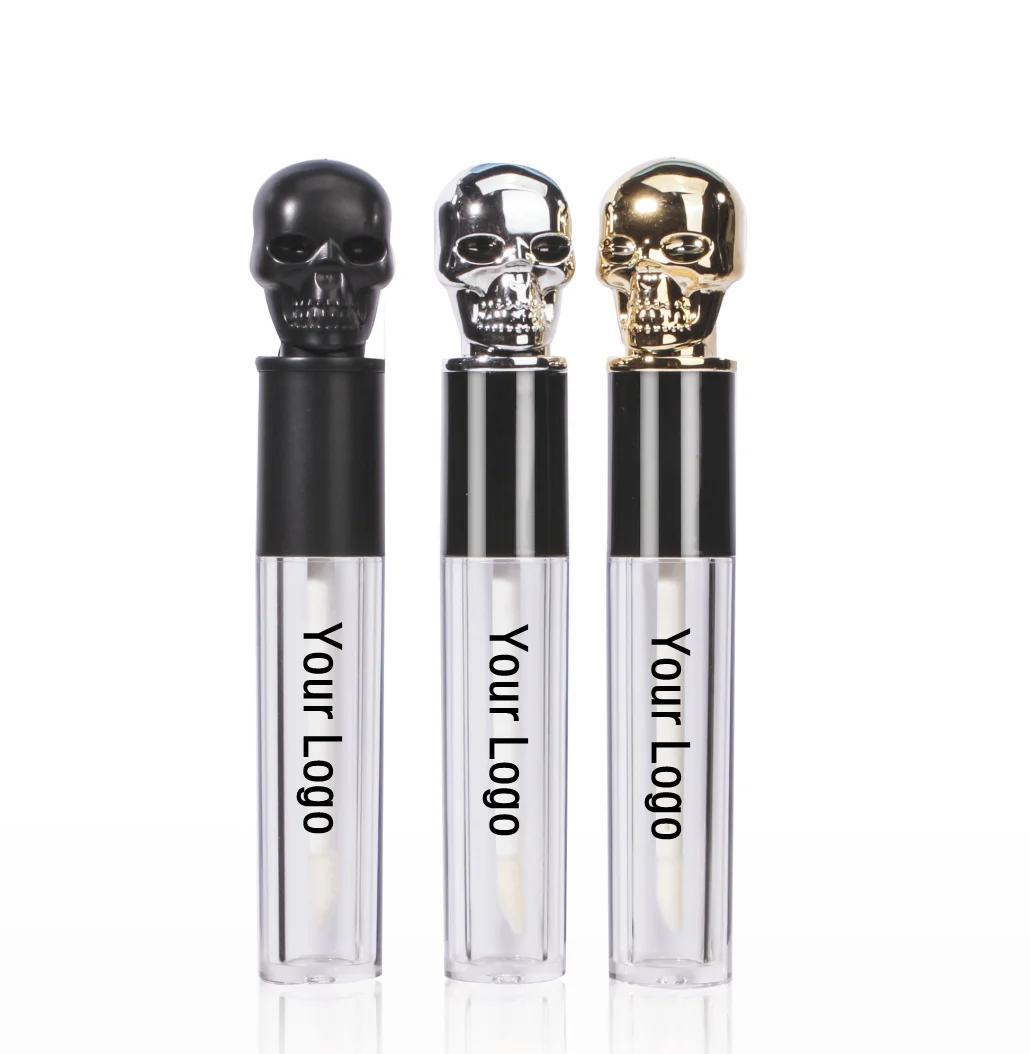 Custom Lip Gloss Tubes Unique Skull New Design Round Bottle Makeup Applicator Plastic Cosmetic Empty Lip Oil Package 50pcs Bulk