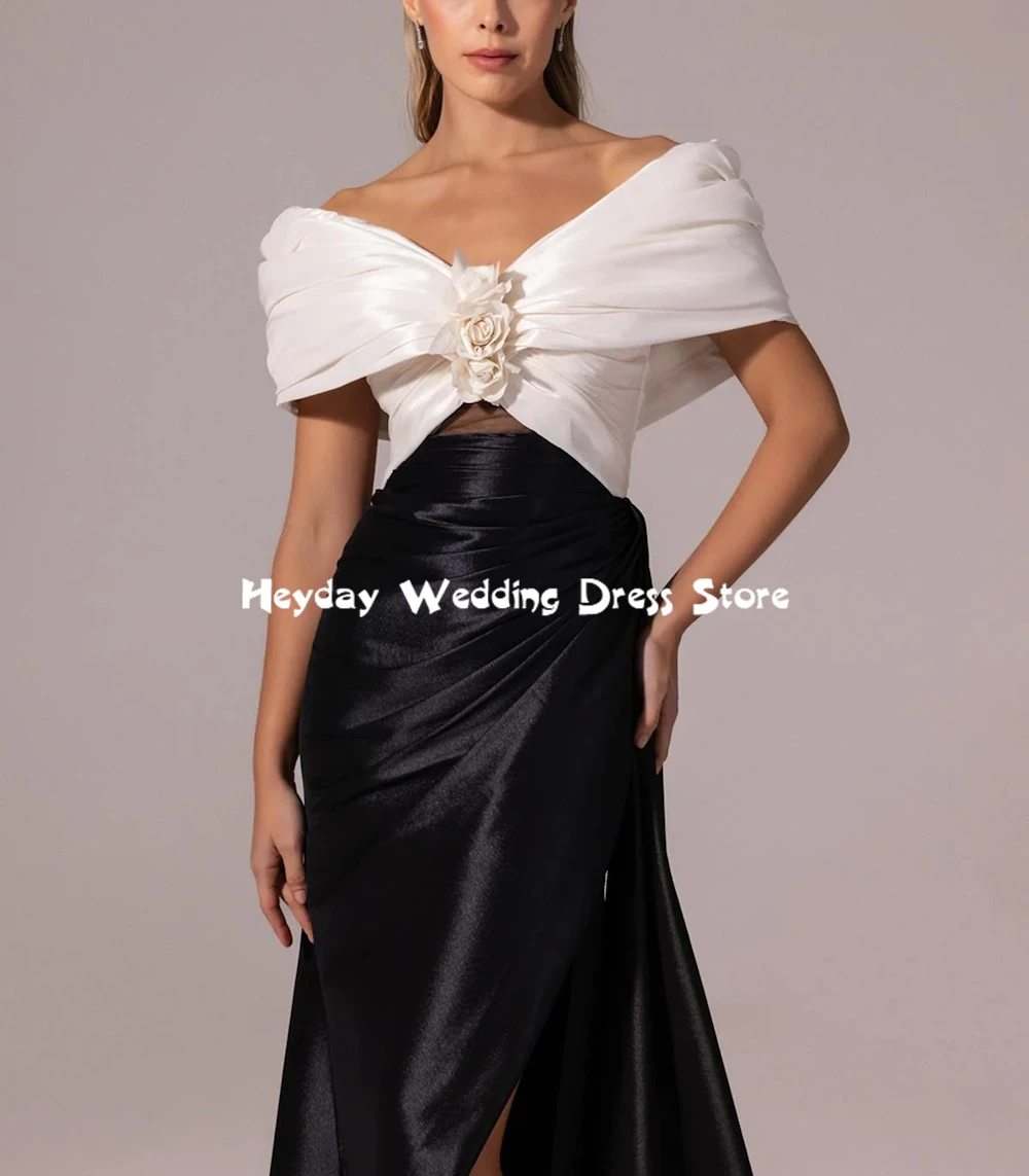 ハイデイ カスタムメイド レディース シンプル 3Dフラワー ボートネック プリーツ イブニングドレス ノースリーブ スリット入り ロング丈 エレガントドレス 2025