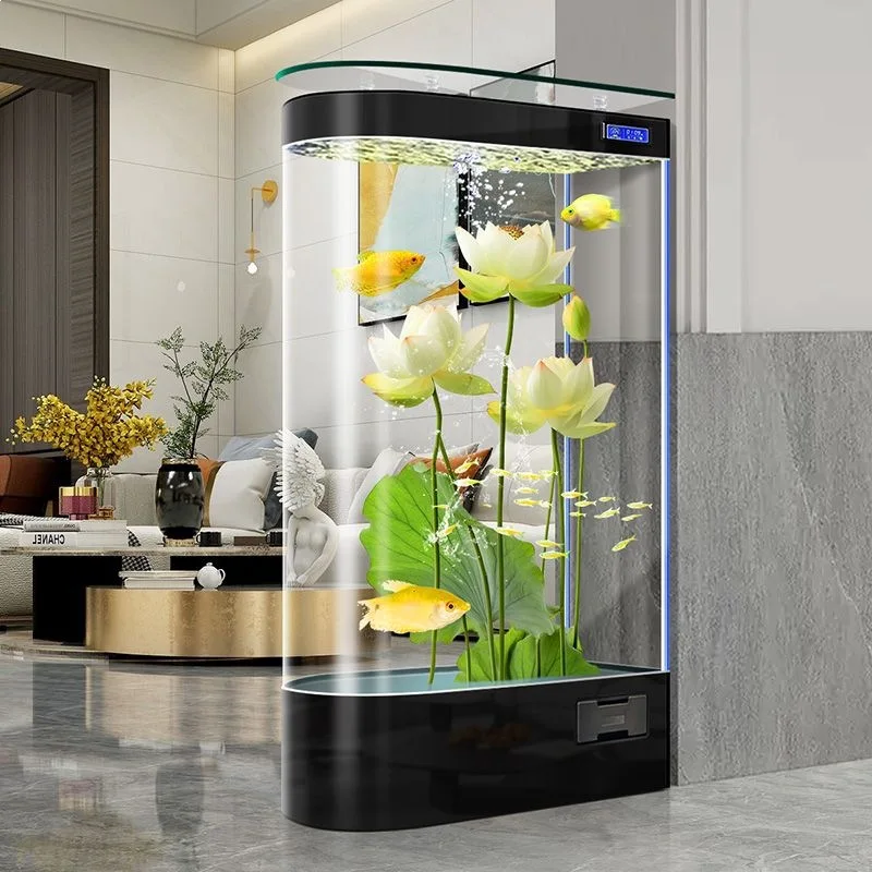 Modern Glass Fish Tank Aquarium Room Divider Screen Partition for Living Room Entrance Bullet Shape Goldfish Bowl Home Decor