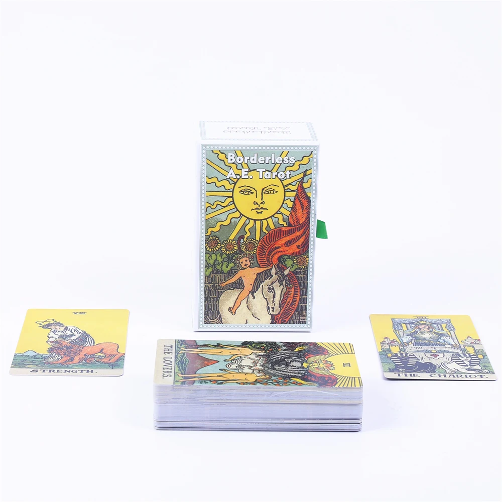 12*7cm Borderless A.E. Tarot Deck In Sliding Rigid Gift Box 78 Pcs Tarot Cards with Guidebook and Drawstring Pouch