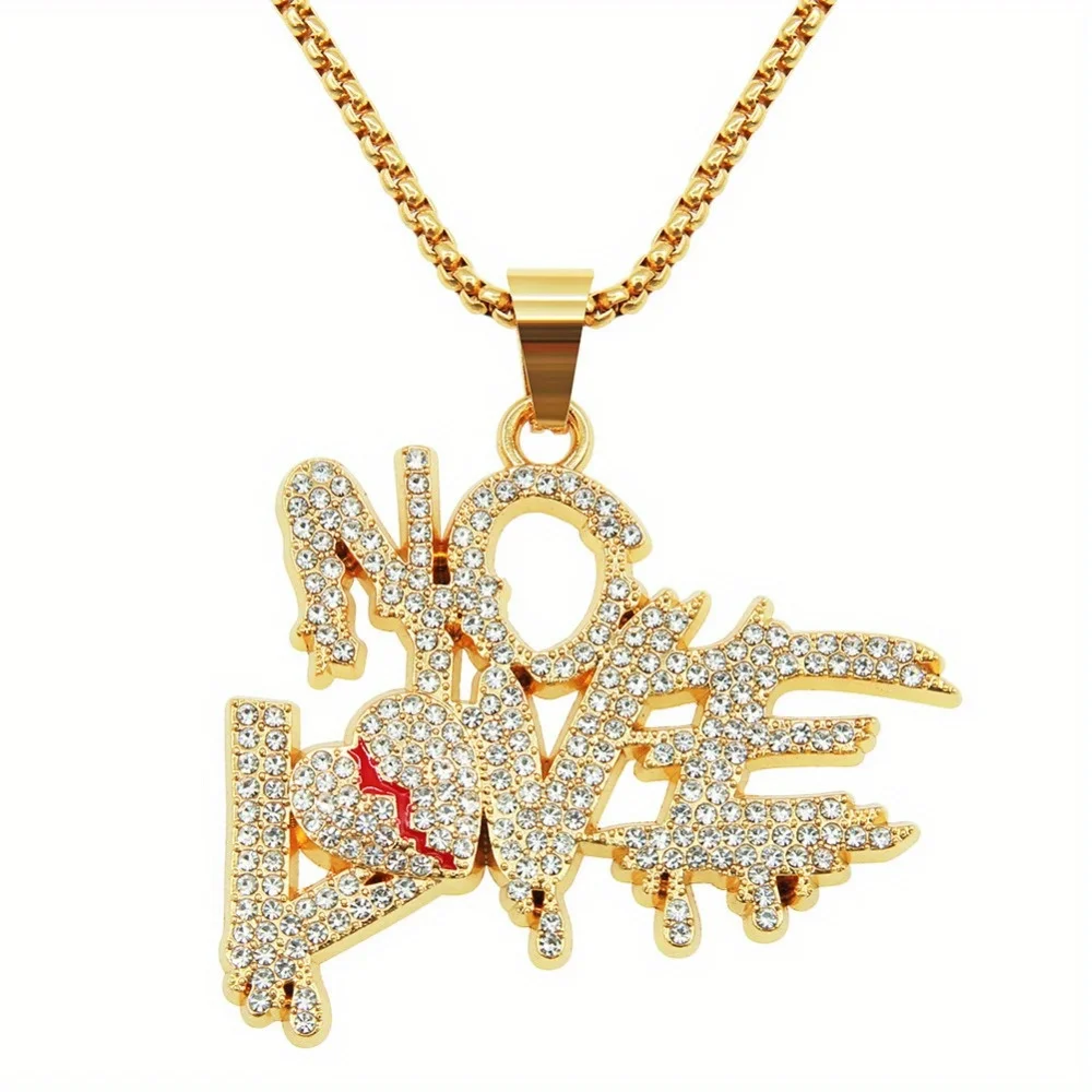 2024 Two-color European and American Heartbreak Letter Splicing Necklace Trendy Street Rap Hip-hop Dance Accessories Wholesale