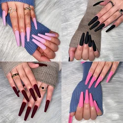 24 Pcs Extra Long Glued Press on Nails Solid Color Frosted Self-adhesive False Nails Ballet Square Reusable Adhesive Wear Nail