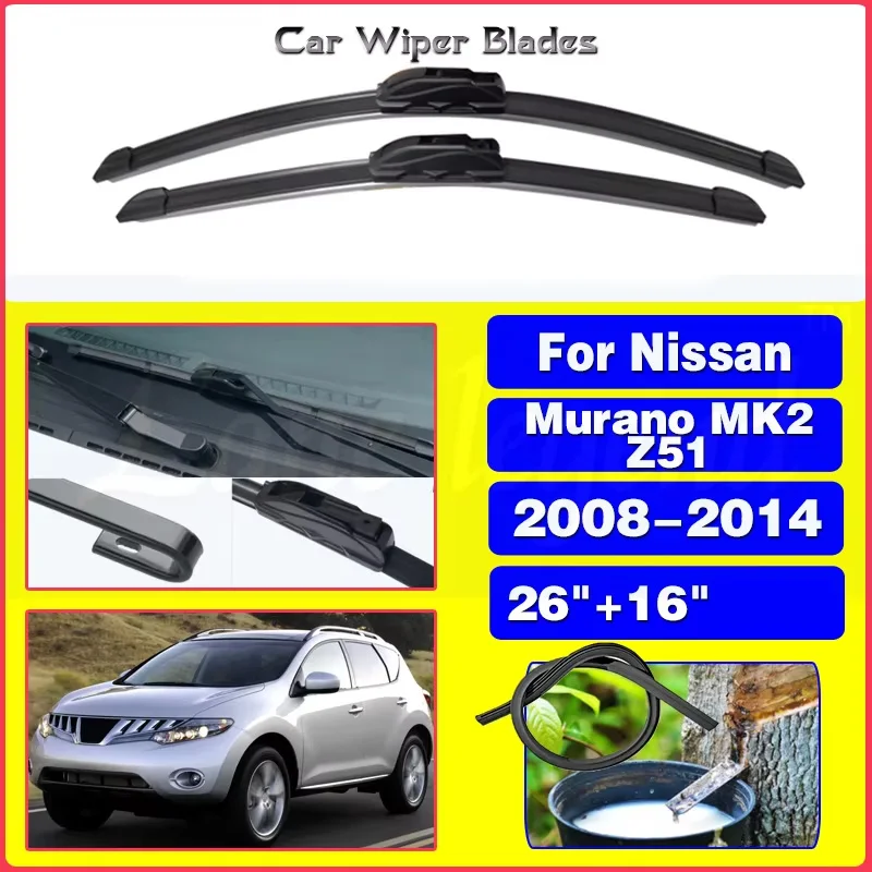 

Car Wiper LHD Front Wiper Blades Set Kit For Nissan Murano MK2 Z51 2008 - 2014 Windshield Windscreen Window 26"16"