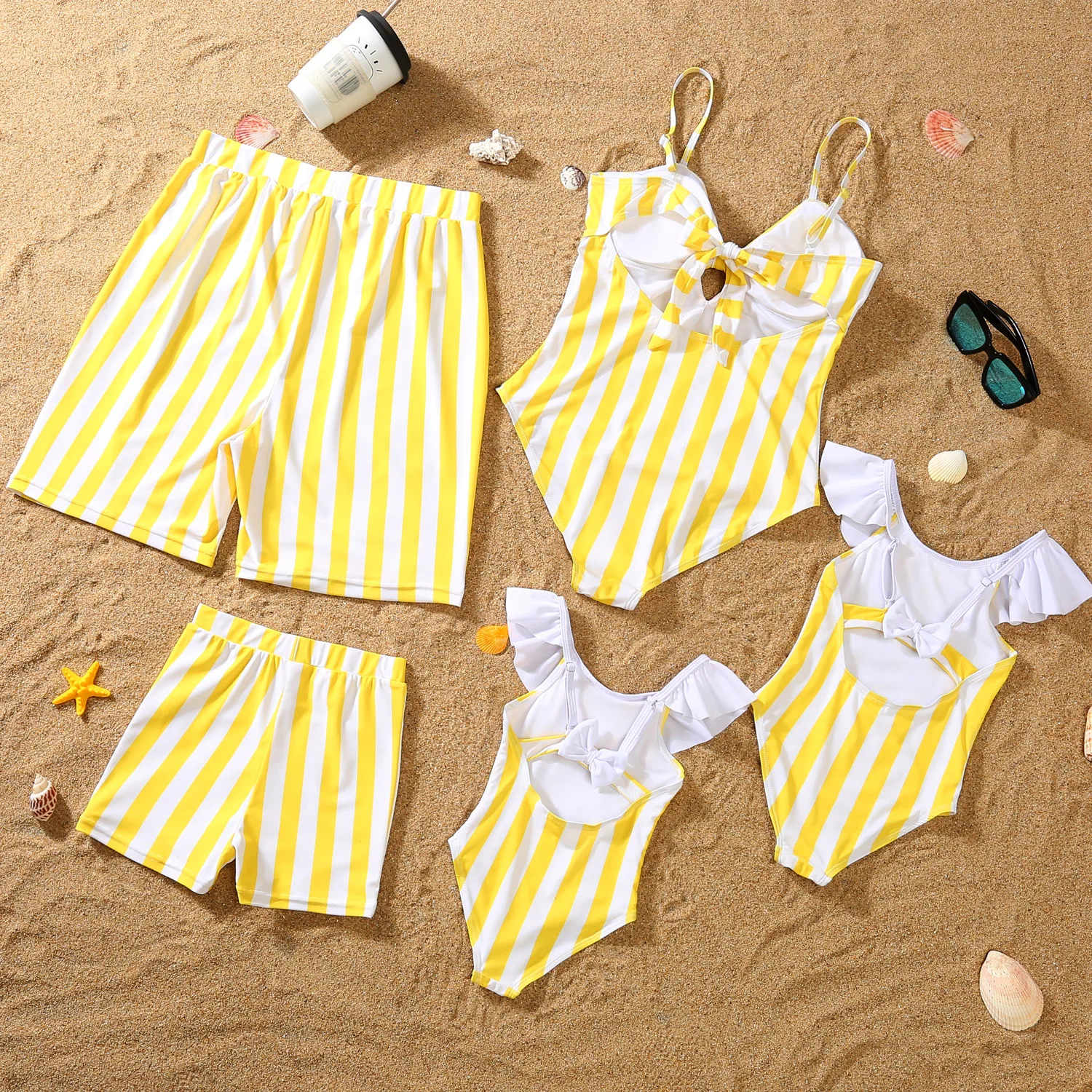 2026 Family Swimsuit Mother Daughter Swimwear Father Son Swim Shorts Summer Striped Mom And Daughter Bikini Suit Matching Outfit