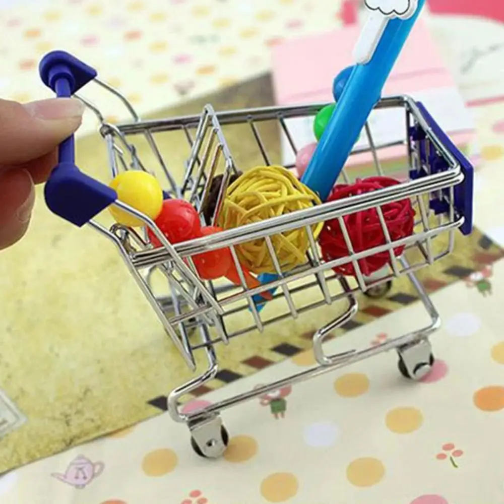 Mini Supermarket Shopping Trolley Cart Desktop Model Children's Toys Home Decoration Miniature