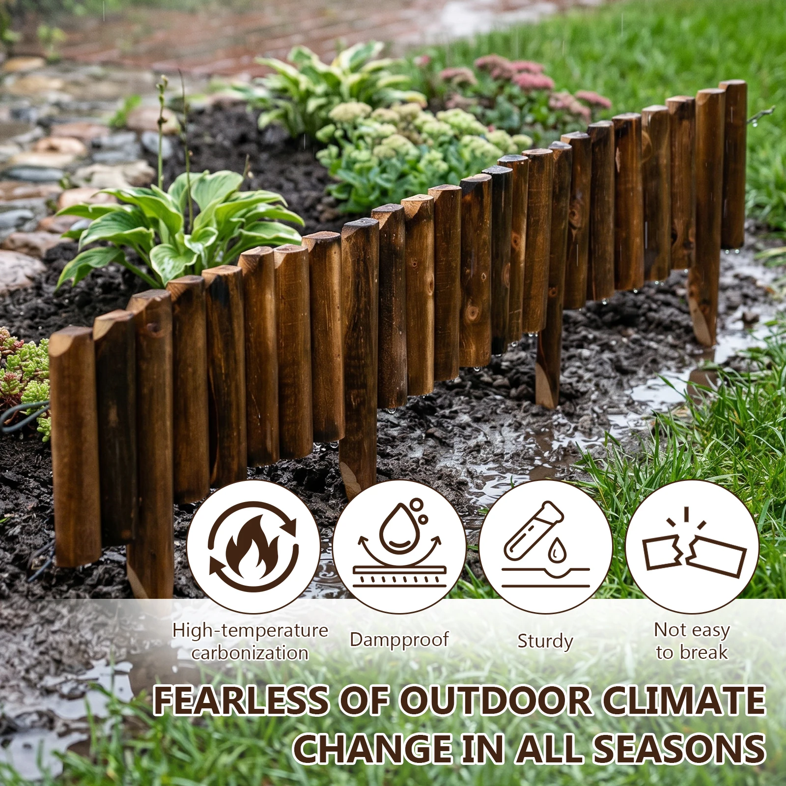 Flower Bed Fence Wooden Garden Edging Bendable Landscape Fencing Decoration Outdoor Barrier Garden Accessory for Yard Patio Path