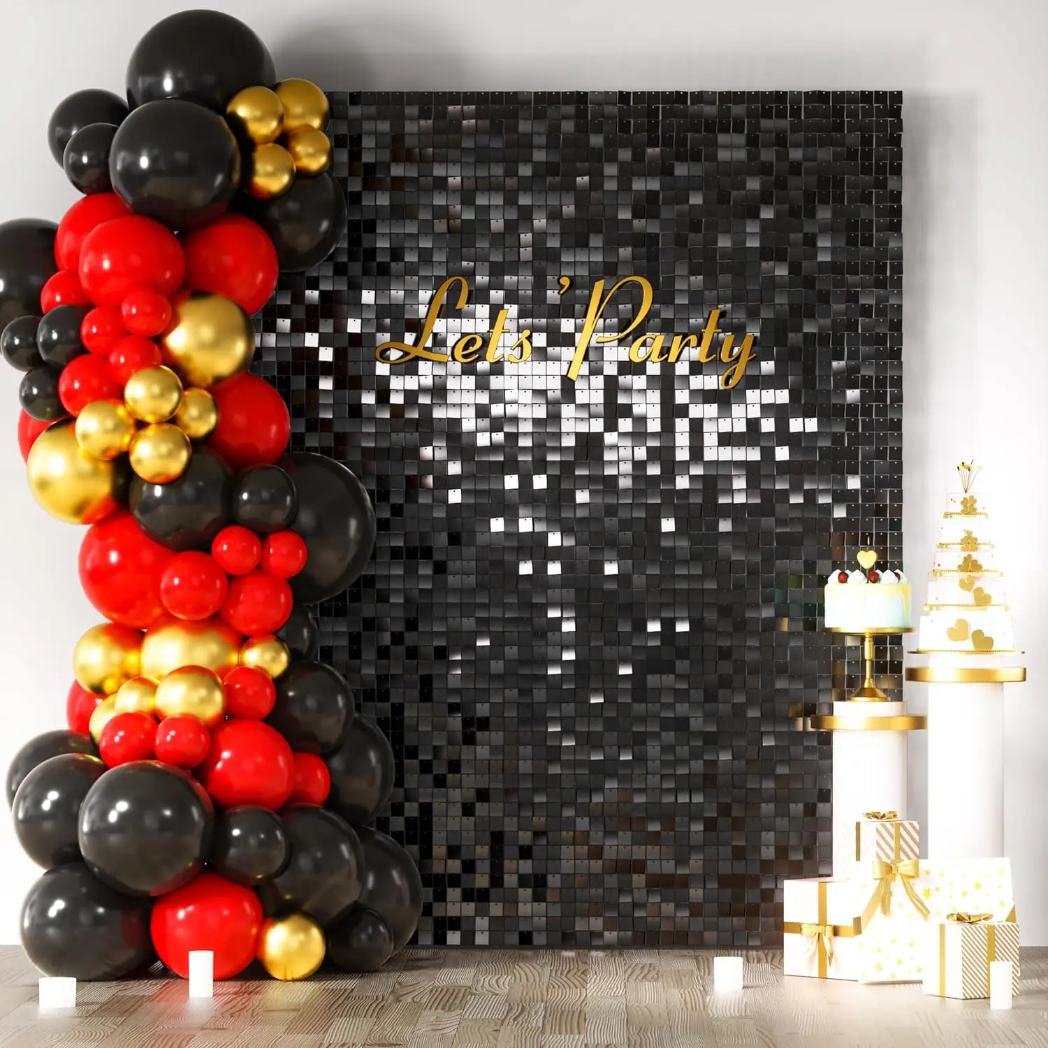 

Shimmer Wall Backdrop Panels Black Giltter Backgrounds 24pcs for Party Wedding Birthday Engagement Bachelorette Parties Annivers