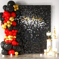 Shimmer Wall Backdrop Panels Black Giltter Backgrounds 24pcs for Party Wedding Birthday Engagement Bachelorette Parties Annivers