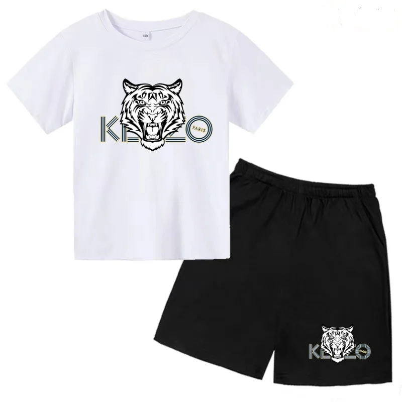 Children Summer Clothes Tiger Print T-shirt 3-12Yrs Boys Girls Short-sleeved Top+Shorts Casual Brand Fashion Sports Set Clothing