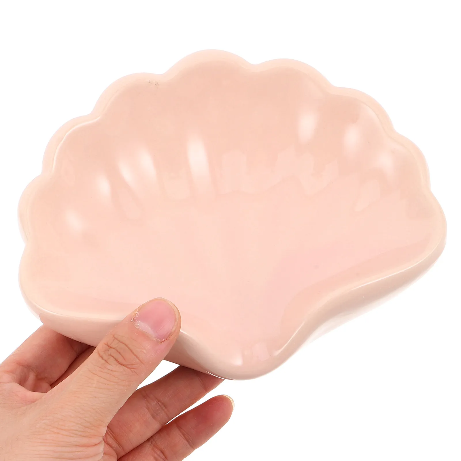 Ceramic Soap Dish with Shell Design Self Draining Function Soap Holder for Bathroom Shower Kitchen Countertop Jewelry Storage