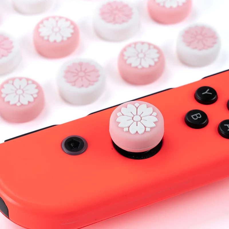 24-Hour Delivery 4 Pack Sakura Flower Thumb Grip Caps, Soft Silicone Cover Joystick Cap For Switch & Lite