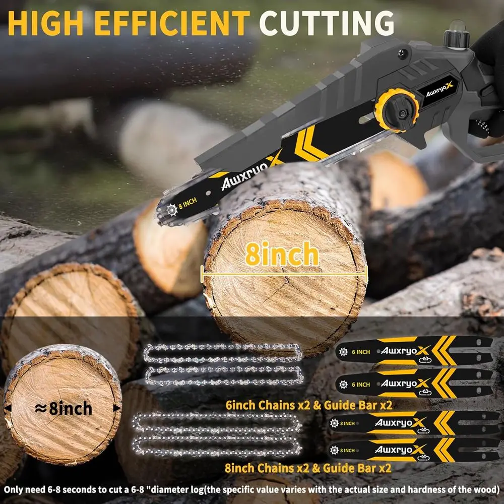 منشار كهربائي صغير 8 بوصة و6 بوصات بدون فرش، بطارية 2 × 4.0 أمبير مطورة لعام 2025، منشار لاسلكي صغير محمول باليد مع 4 × لوحة توجيه، كهربائي