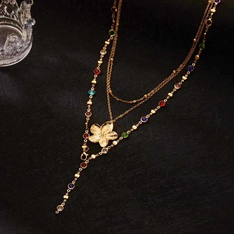 Stilvolles Halsketten-Set mit Blumenmuster aus Metall für Damen, zartes Kreuz, Imitationsperlen-Anhänger, Halskette, Party-Schmuckzubehör – Detail 7