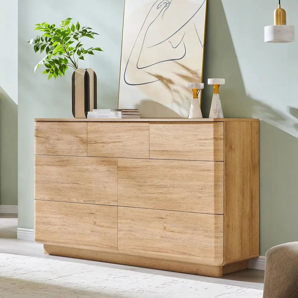 

7 Drawer Dresser for Bedroom, 52 Wide Handleless Chest of Drawers, Large PushtoOpen Wood Storage, Dresser TV Stand for Bedroom,