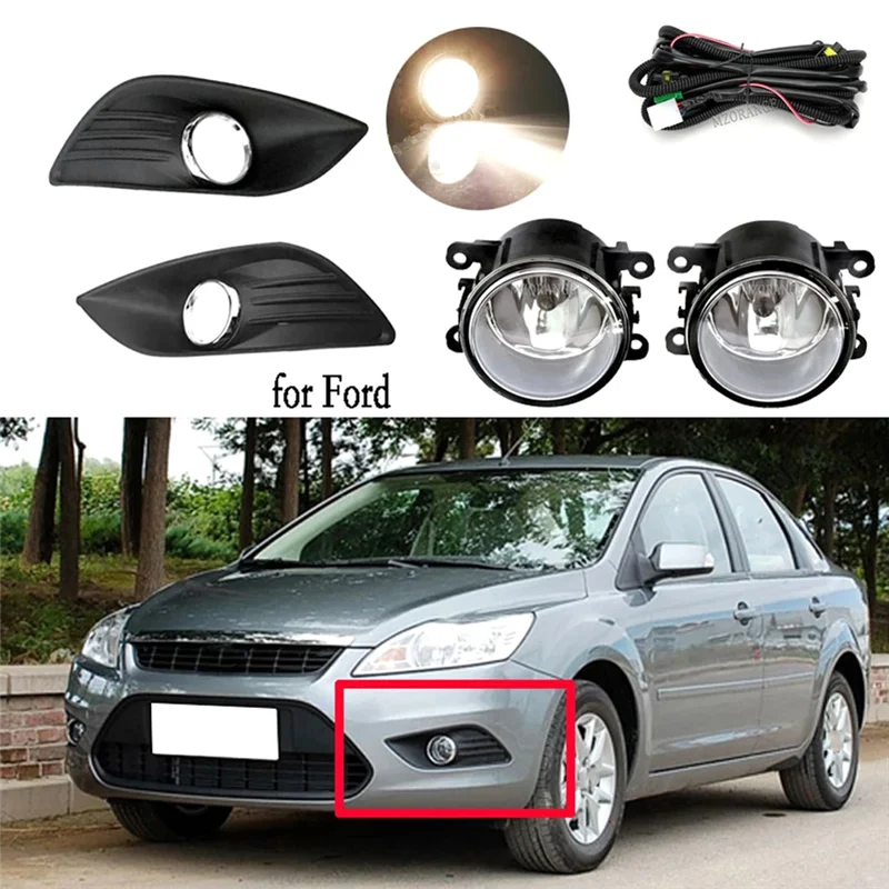 

Fog Lights For Ford Focus MK2 2009-2011 Halogen Headlight Fog Lamp Cover Grille Chrome Bezel Harness Kit Replacement-A61E