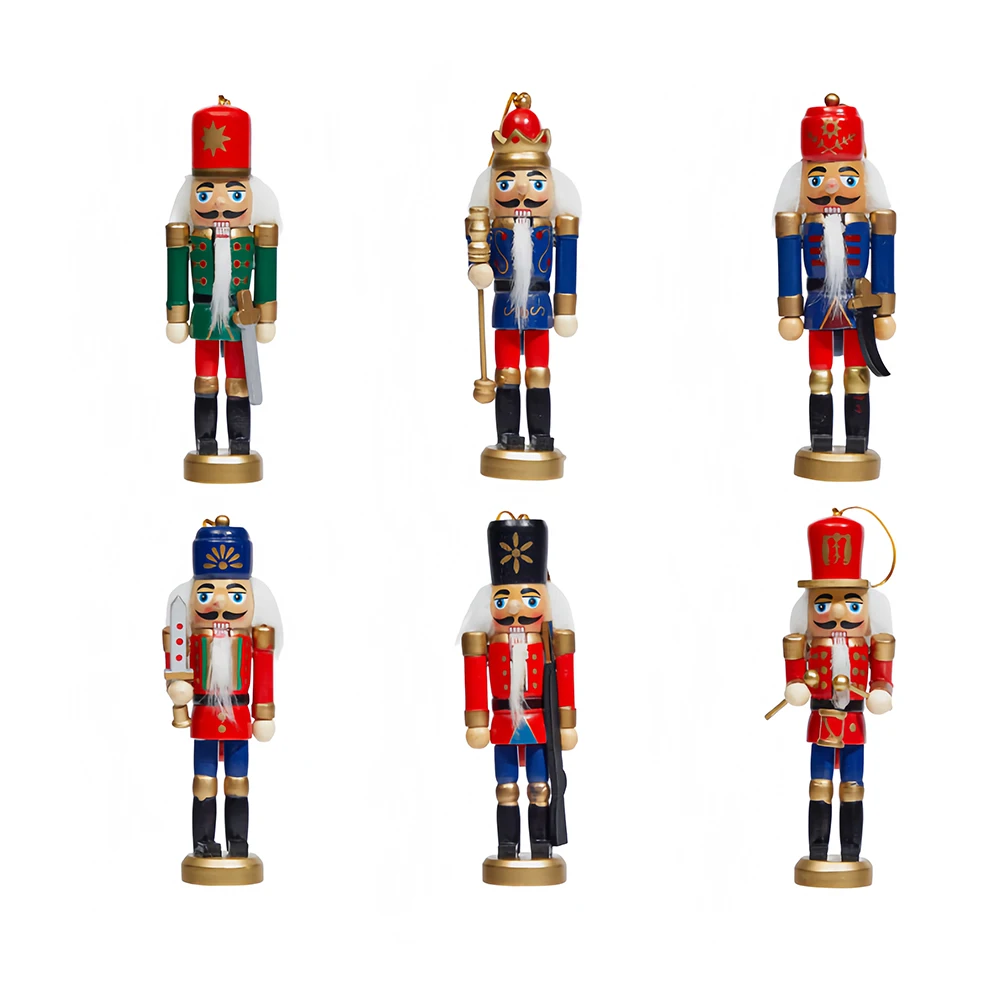 6 Pcs Christmas Nutcracker Ornament Puppet Soldier Party Decor Nutcracker Puppet Ornament Wooden Nutcrackers Hanging Decoration