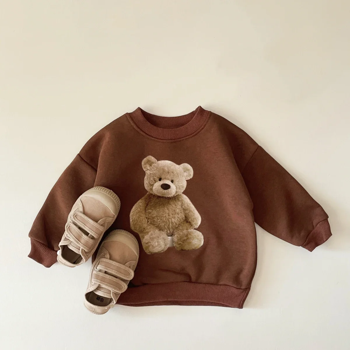 Baby Clothes Little Bear Print Casual Sweater Autumn Winter Thick Girls Plush Sweater Shirt Boys Pullover Tops Soft Comfortable