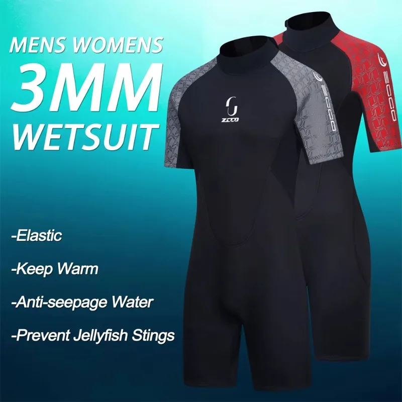 

3mm Neoprene Short-sleeved Diving Suit Mens Womens Thickened Warm Snorkeling Surf Suit One-piece Couple Wetsuit with Zipper