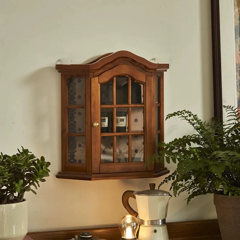 French retro solid wood wall closet living room bedroom decorative display cabinet antique locker wall locker