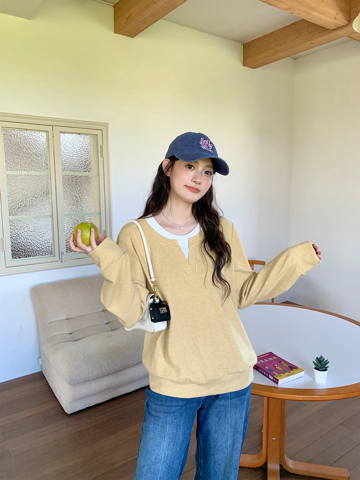 

Женский свитшот Color Blo с круглым вырезом, повседневный, модный, больших размеров, премиум-класса, осенний топ