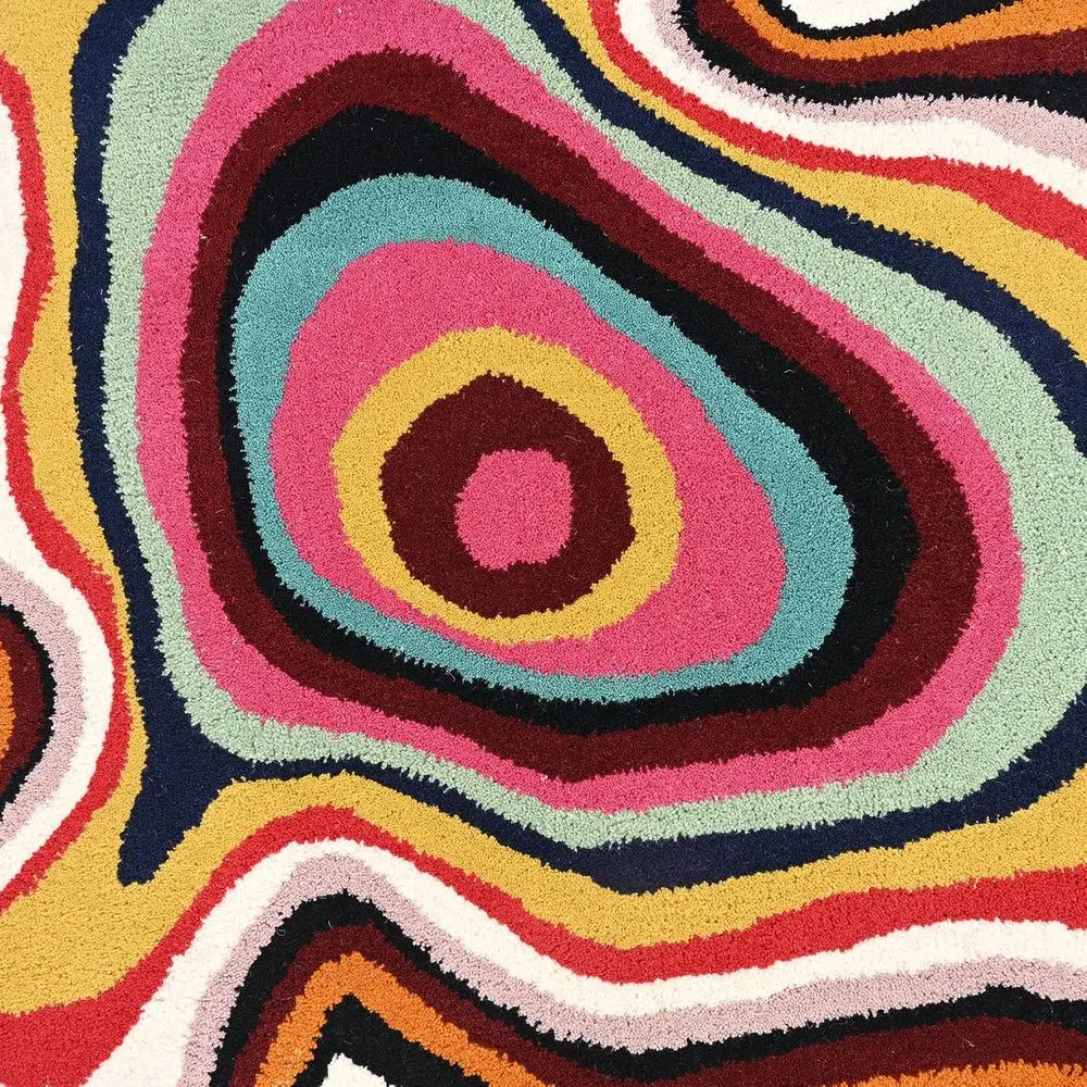 Handmade Irregular Shape Wool Area Rug | ern Colourul Abstract Wave Design with Throw Illusion Carpet or Living Room Bedroom Din - view 4