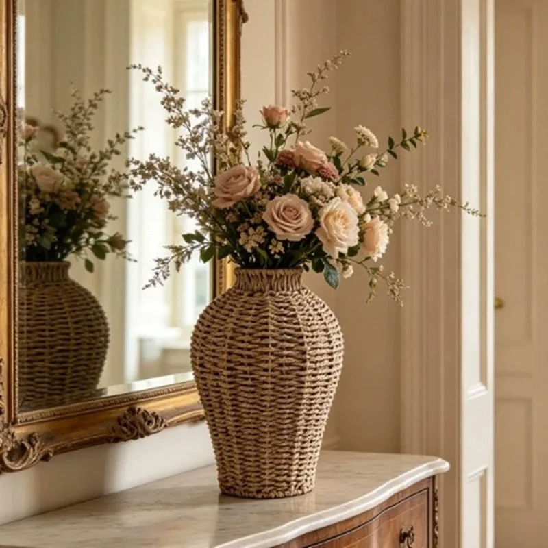 Handmade Woven Vases Living Room Flower Arrangements Vases Modern Creative Dried Flower Vase Bedroom Decoration Flower Bottle