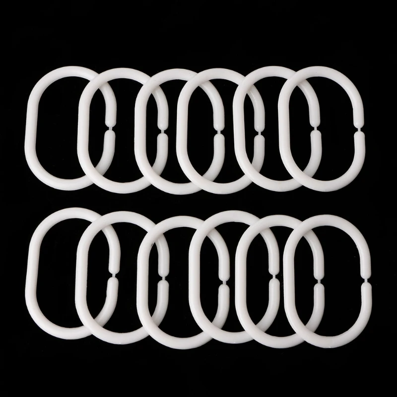 12Pcs Strong Bendable C Shape Hanging Shower Curtain Rod Ring Hanger White