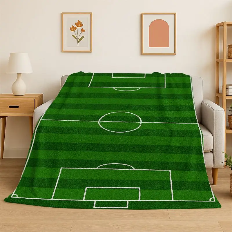 Green Football Field Soccer Art Sport Flannel Blanket Soft Throw Blanket for Bedroom Living Room Bed Travel Camping Picnic Nap