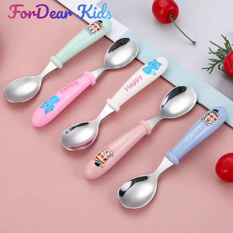 Baby Gadgets Tableware Set Children Utensil Stainless Steel Toddler Dinnerware Cutlery Cartoon Infant Food Feeding Spoon Fork