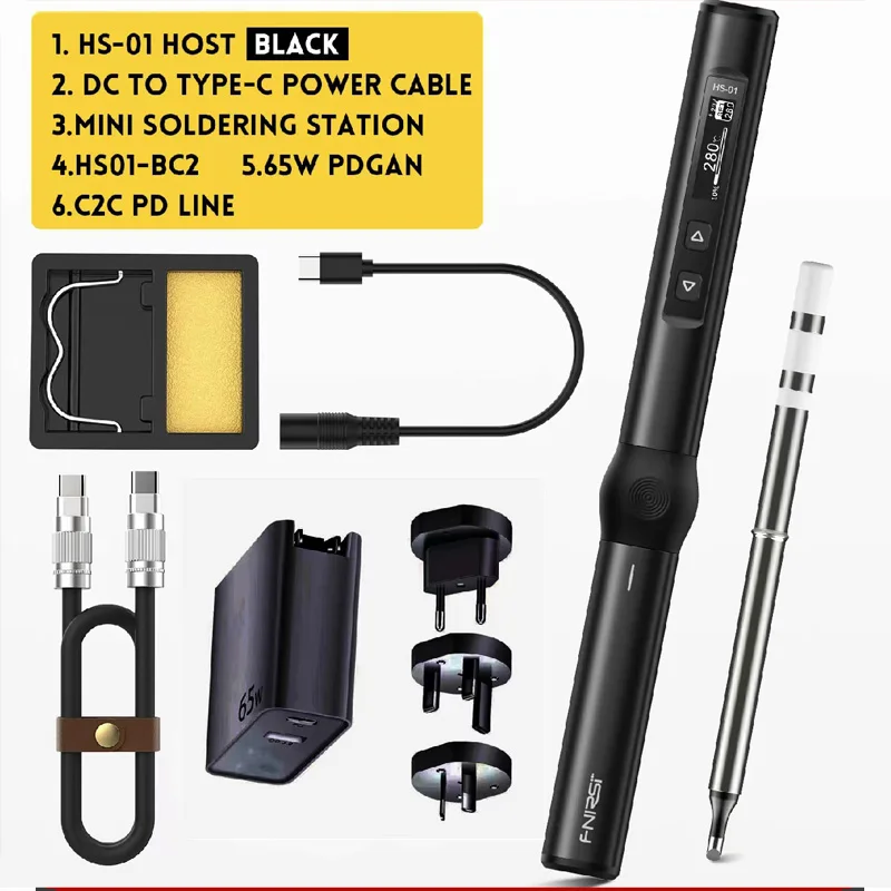 

Fnirsi HS-01 Portable Repair Tool Adjustable Temperature Soldering Iron Dc 24v 80-420℃ Pd 65w Welding Solder Rework Station