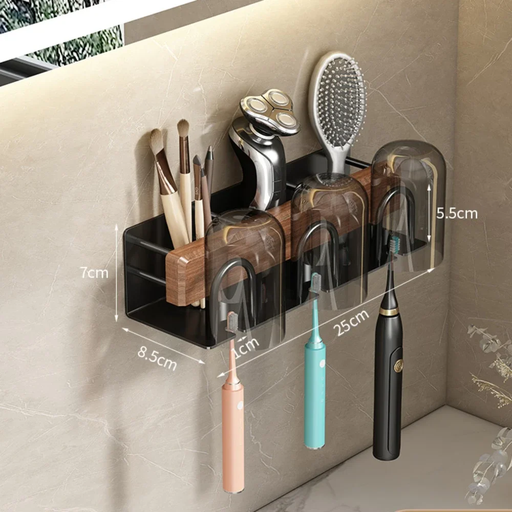 No-Punch Wood Bathroom Toothbrush Holder Tooth Cup Holder Bathroom Mouthwash Cup Holder Toothpaste Toothbrush shelf organizer