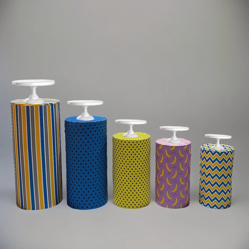 1set (5 Pcs) Cylinder Covers Stripes Dots Banner Stretchy Pedestal Cover for Birthday Party Baby Shower Tablecloth Decor Prop
