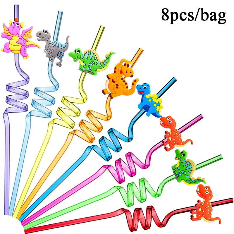 Dinosaur Party Favors Slap Bracelets Straws Rings Key Chains for Kids Birthday Gifts Girl Boy Toys Dino Themed Supplies