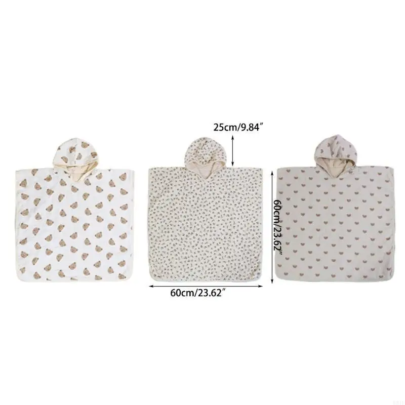 581F Child Shower Towel Gauze-Cotton Baby Bathrobe Print Hooded Blanket for Infant Newborn Bath Towel Shower Gift 24’’