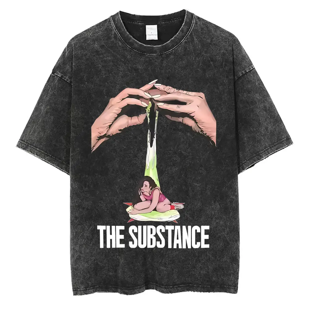 

Horror Movie The Substance Washed Vintage T-shirt Men Women Clothing Hip Hop Oversized Short Sleeve T-shirt Man Cotton T-shirts