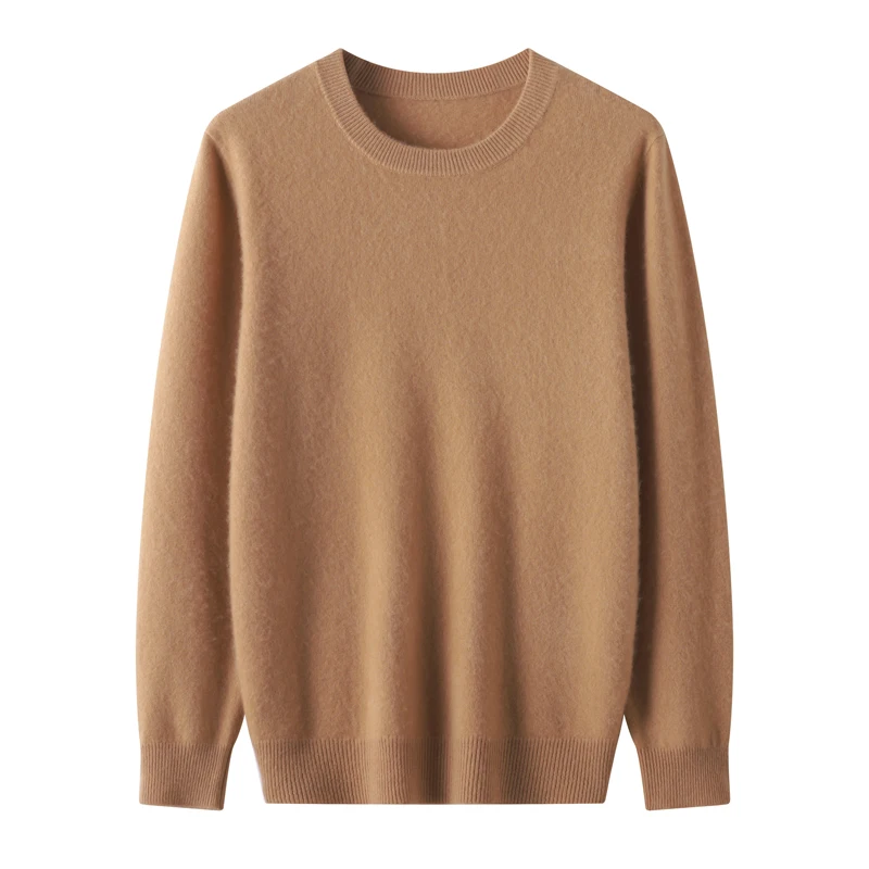 Men's autumn and winter new 100% pure merino cashmere sweater round neck knitted warm pullover leisure high-end coat.