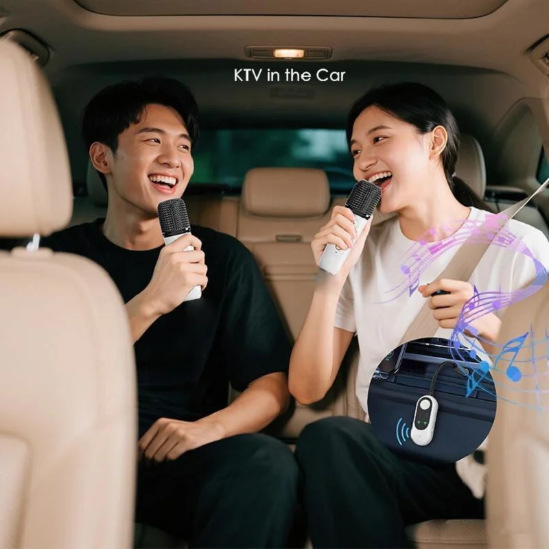 Microfono per karaoke wireless con cambio vocale con connettore per altoparlante per dispositivo Bluetooth da 3,5 mm - Macchina da canto portatile per auto/casole