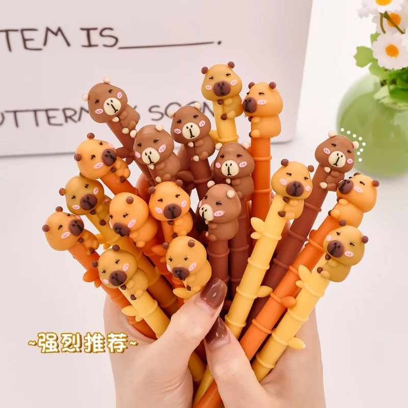 

24/48pcs Kawaii Capybara Bamboo Gel Pen Cute 0.5mm Black Ink Signature Pens Stationery Gift School Writing Supplies