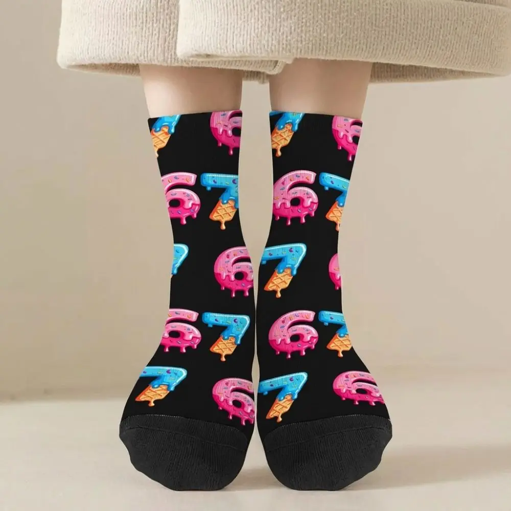 Cartoon 67 Meme Ice Cream Socks Warm Cotton 67 Meme Crew Long Socks Lightweight Breathable Creativity Stockings For Men Women
