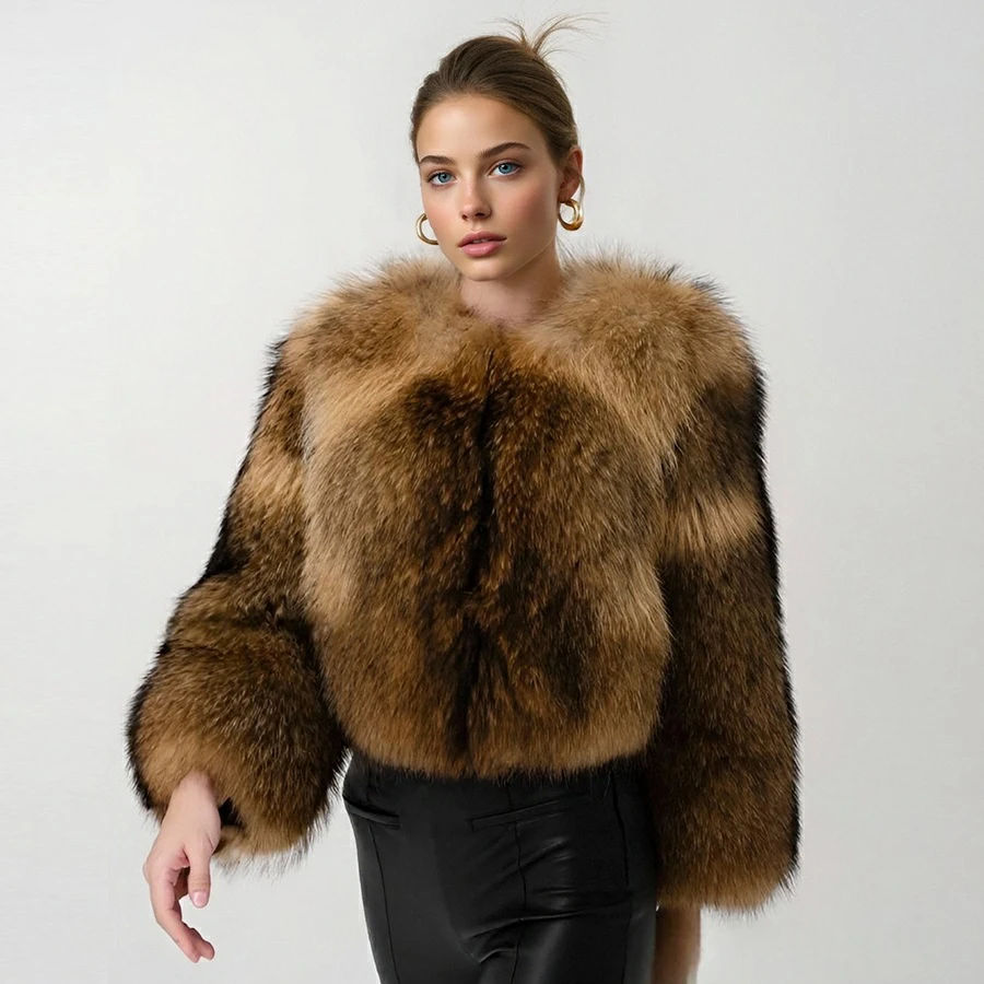 

Collarless Real Raccoon Fur Jacket For Women Natural Full Skin Coats Furry Jacket Best Selling Genuine Short Fur Coat