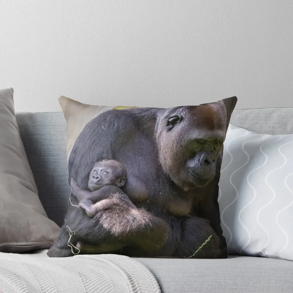 

Gorilla Calaya with Baby Zahra at the National Zoo Throw Pillow Sofa Cushion Pillowcases Bed Cushions Pillow Cover pillow