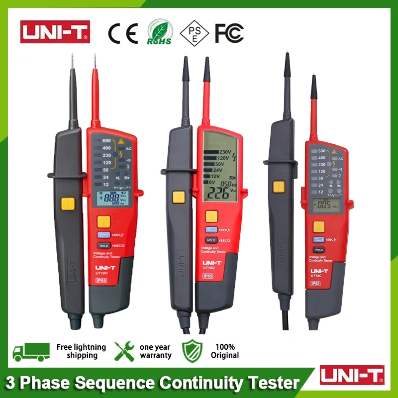 UNI-T UT18C UT18D UT15C Voltage Tester 690V AC/DC Voltage 3-Phase Voltage Phase Sequence Continuity Digital Multimeter